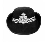 Ploutos World Wide ADULT LADIES BLACK POLICE CONSTABLE WPC HAT WITH ATTACHED BADGE OFFICER HAT WITH MATCHING EPAULETTES