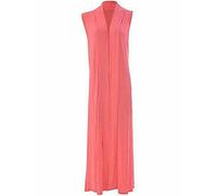 Ploutos World Wide Ladies Sleeveless Maxi Long Length Open Front Boyfriend Cardigan ~ Women's Top Long Floaty Stylish Duster Jacket Coat Blazer Waistcoat (20, Coral)