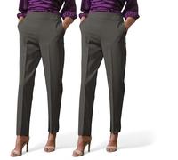 Ploutos World Wide Pack of 2 Women's Ladies Half Elasticated Pant Bottom Trouser Stretch Waist Casual Office Work Formal Pull On Trousers (Charcoal, 14W/29L)