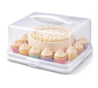 Ploutos World Wide Plastic Cake Box - Clear Lockable Carrier, Square & Round Cake Storage Container with Secure Clips, Durable Fridge-Safe Dessert Holder with Handle & Strong Lid (1, Square)
