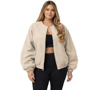 Ploutos World Wide Women’s Cropped Herringbone Balloon Bomber Jacket Zip Up Long Sleeve Oversized Fleece Jacket Casual Trendy Streetwear Outerwear (UK, Numeric, 8, 10, Regular, Regular, Cream)