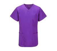 Ploutos World Wide Women's Multiple Patch Pockets Medical Scrubs Shirt Healthcare Doctor Nurses Beautician Vet Tunics Uniform Top (Purple, S)