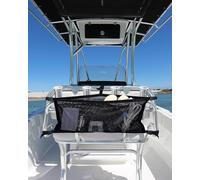 PLOZANO Boat Storage Bag with 3 Divisions, Adjustable Organizer, Mesh Tackle & Life Jacket Holder, Suspended Net for Leaning Post (32 INCH)