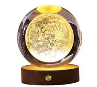 plplaaoo 3D Crystal Ball Night Light Rechargeable Battery Powered Soft Glow Multifunctional Decorative Lamp with Wooden Base for Bedroom Home Decor (Moon)