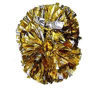 plplaaoo Cheerleading Pom Poms, Super Big Dance Double Head Flower Ball, Plastic Pompoms with Anti - Slip Handle, Cheerleader Aerobics Pom Poms for Dance Party School Sports Competition (gold+silver)