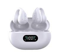 plplaaoo Ear Clip Bluetooth Earbuds Open Ear Bone Conduction Wireless Headphones with LED Display Charging Case 36H Playtime for Running Gym Sports PC ABS Material (Ceramic White)