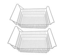 plplaaoo Freezer Baskets Organizer 2 Pack Steel Wire Storage Bins with High Low Handles for Chest Freezer Kitchen Pantry Cabinet White (50x24cm / 19.7x9.4in)