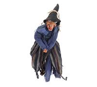 plplaaoo Halloween Hanging Horror Witch Decoration, Flying Witch on Broom, Voice Control, Haunted House Bar KTV Layout Toy, Electric Props, Black Linen