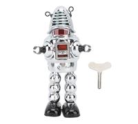 plplaaoo Metal Fencing Robot Clockwork Walking Toy Adult Collectible Nostalgic Gift for Birthday Christmas Halloween Decor Tinplate Robot Toy (Silver)