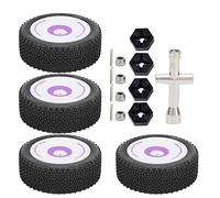 plplaaoo RC Front Rear Tires Set Durable Rubber Tires with Sponge Lining for 1/12 124019 Remote Control Cars White Purple 72mm 73mm 4Pcs