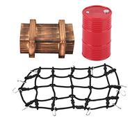 plplaaoo RC Luggage Net Wooden Box Decorative Oil Drum Set High Simulation Stretchable Accessories for 1/10 Scale RC Crawler Car Plastic Wood Material