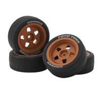 plplaaoo RC Tire Wheel Set 4PCS Premium Rubber Plastic Shock Absorb Durable Replacement Tires for TT01 TT02 XV01 XV02 HSP 94123 94122 1/10 RC Racing Drift Cars (Brown)