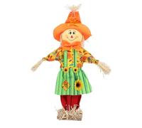 plplaaoo Scarecrow Figurine Cute Weatherproof Garden Decoration for Outdoor Halloween Thanksgiving Autumn Harvest 60cm Height Oxford Fabric Straw Wood Stick (Women Skirt Standing Style)