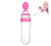 plplaaoo Silicone Baby Toddler Feeding Bottle,1PCS Baby Food Squeeze Dispensing Spoon Feeder, Fresh Food Cereal Squeeze Feeder Hot with Spoon, BPA Free(Pink)