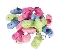 plplaaoo Slipper Key Chains Soft Silicone 20PCS Colorful Hole Sandals Keyring Pendant Decorations for Girls Boys Travel Gifts Light Blue Light Green Pink Peach 3.0 x 1.4in
