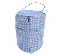 plplaaoo Small Yarn Bag Portable Crochet Hook and Yarn Storage Organizer with Detachable Design for Crafting Enthusiasts 600D Oxford Cloth Flower Pattern Multi Grids (Blue White Plaid)