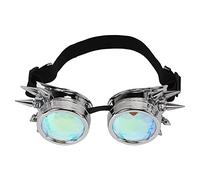 plplaaoo Steampunk Goggles Retro PC ABS Kaleidoscope Rave Glasses With Adjustable Nose Rest And Elastic Band For Party Halloween Costume Accessories Lightweight Durable Unisex Design (Bright Silver)