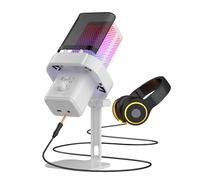 plplaaoo USB Gaming Microphone with RGB Lighting Noise Reduction Cardioid Mode Quick Mute Gain Knob LB Function for Gaming Live Streaming Video Recording Black White (White)