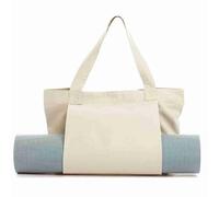 plplaaoo Yoga Mat Storage Bag Canvas Yoga Mat Carrier Pilates Mat Shoulder Bag Lightweight Durable Washable Foldable for Yoga Gym Workout Travel Gray Khaki Apricot Green Black 47x35x10 5cm (Khaki)