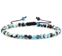 PLQWUJD Fashion Bangle Bracelets, 4Mm Natural Blue Fire Stone Beads Bangles Adjustable Beaded Bracelets Reiki Crystal Jewelry for Men Women