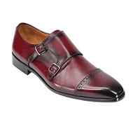 PLS-4001-VEAU-BORDEAUX Mens Genuine Leather Monk Shoes in Maroon Size 6UK