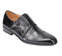 PLS-4001-VEAU-NOIR Mens Genuine Leather Monk Shoes in Black Size 7UK