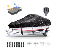 Plscoverit Boat Covers 17-19ft, Waterproof Trailerable Boat Cover, Heavy Duty 1200D Oxford UV Resistant Bass Boat Covers with Motor Cover, Fits V-Hull Tri-Hull Fish&Ski Boat, Runabout