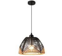 PLSDH Rattan Pendant Lamp,Boho Black And Brown Hemp Rope Lampshade Pendant Light,Farmhouse Rattan Chandelier Woven Hanging Lamp For Kitchen, Living Room, Dining Room