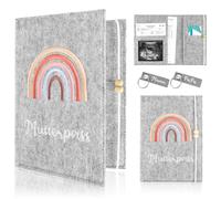 PlsMupn Health Record Cover, Felt Fabric, Health Record Book with 2 Keyrings, Pregnancy Record & Vaccination Book, Health Record Cover, Gift Idea - Grey