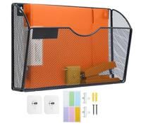 PLSOPPKG 1 Tier Hanging Wall File Holder, Metal Mesh Magazine Rack, A4 Wall Pocket File Holder, Mail Organiser Magazine Storage Rack, Wall Mounted File Organizer, Black