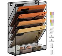 PLSOPPKG 6 Tier Hanging Wall File Holder Magazine Document A4 Mesh wall pocket organiser Mail Organiser Magazine Storage Rack,Durable Desktop File Organizer Black