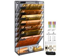 PLSOPPKG 9 Tier Hanging Wall File Holder, Metal Mesh Magazine Rack, A4 Wall Pocket File Holder, Mail Organiser Magazine Storage Rack, Wall Mounted File Organizer, Black