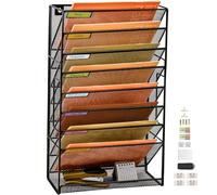 PLSOPPKG 9 Tier Wall Mounted File Organizer, Hanging Wall File Holder, A4 Wall Pocket File Holder, Metal Mesh Magazine Rack, Mail Organizer Wall Mount Holder, Upgrade