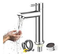 Plstod Modern Style Bathroom Taps, High Pole Single Cold Water Faucet with Filter, 60cm Connection Hose, Taps for Bathroom Basin, Basin for Kitchen, Bathtub & Washroom