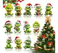 Plstod Pack of 12 Christmas Tree Decorations, Grinch Christmas Decorations, 2D Acrylic Pendants, 2025 Gri Nch Christmas Tree Pendants, Cheerful Funny Dolls Ornaments for Christmas Tree Decorations