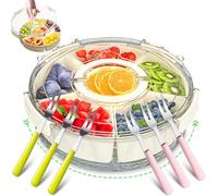 Plstod Snack Box with Compartments, Snack Spinner There are Handle, Round Snack Plate with Lid, Snack Box There are 6 Containers and 6 Fruit Forks, Portable Snack Box for Party, Families, Picnic