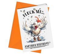 Pluck Me Another Birthday Greeting Card, A5 Size, Funny Chicken Card, Illustrated Design #383