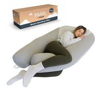 Plufl Hugl Cooling Body Pillow for Adults Made with CloudSupport Fill | U Shaped Maternity Pillows Great for Side Sleepers & Pregnant Women | Washable Cover | Grey