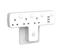 Plug Adapter, Mscien 3 Way Extension Plug with 3 USB, Plug Extension Socket with Independent Switches, Multi Plug Adaptor UK Built-in Surge Protector with 180 Degree Rotation Button