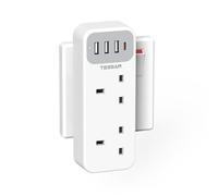 Plug Adapter with 3 USB A and 1 USB C, TESSAN Double Plug Extension Socket, 2 Way MultiPlug Adaptor, 13A UK 3 Pin Outlet Extender for Home, Kitchen, Office, School Supplies