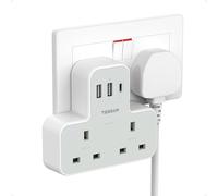 Plug Adapter with 3 USB Plug, TESSAN Double Plug Adaptor Extension Plug, 2 Way Multi Plug Extension with USB Charger Plug, Slim Multiple Plug Socket UK for Kitchen, Office