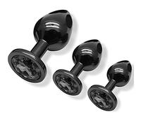 Plug Butt Plug Set of 3 Metal Plug Dark Grey/Black Gunmetal Large Medium Small Plug Sex Toy Suitable for Beginners for Women Men Couples (Black)