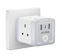Plug Extension Socket with 3 USB, AICODE 4 Way (13A/3250W) Multi Plug Adapter UK, Cube USB Wall Plug Socket with Switch, 3 Pin Plug Extension Charger Block for Home Office Kitchen