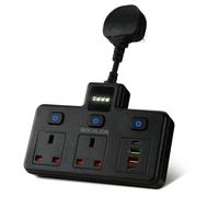 Plug Extension Socket with 4 USB Slots PD20W & QC3.0, BOCHLION 2 Way Multi Plug Adapter with Independent Switches and Night Light, Wall Socket Surge Protector Short Extension Lead (3250W/13A)-Black