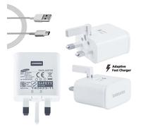 (Plug Head & Cable) Samsung UK Mains Plug Charger 2 Amp Adaptive Fast Charging And USB-C Cable