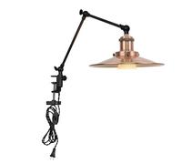 Plug-in Clip-on Desk 1-Light Nightstand with Flexible Arm, 8.2FT Plug in Cord, Decorative Clamp Lamp for Office Home Decoration Bookshelf Bedside, Copper Red Finish