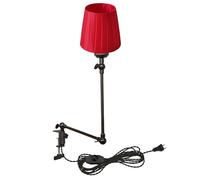 Plug-in Clip-on Desk 1-Light Nightstand with Flexible Arm, Red Drum Fabric Lampshade, 8.2FT Plug in Cord, Decorative Clamp Lamp for Office Home Bookshelf Bedside