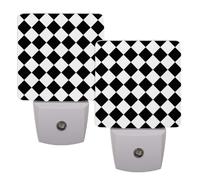 Plug-in LED Night Light Smart Dusk to Dawn Sensor, Black and White Abstract Checkered Diamond Nightlight for Kids Room, Bathroom, Hallway, Bedroom Decor