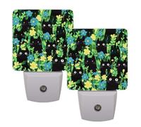 Plug-in LED Night Light Smart Dusk to Dawn Sensor, Black Cats in The Flowers Nightlight for Kids Room, Bathroom, Hallway, Bedroom Decor