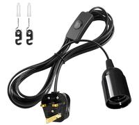 Plug in Light Fittings, E27 Pendant Light Fitting, Lamp Cable with E27 Lamp Holder Inline Switch On/Off and Plug, 250V 4A Extension Hanging Lamp Standard Replacement Cord for Loft Garage, Black 3.5M